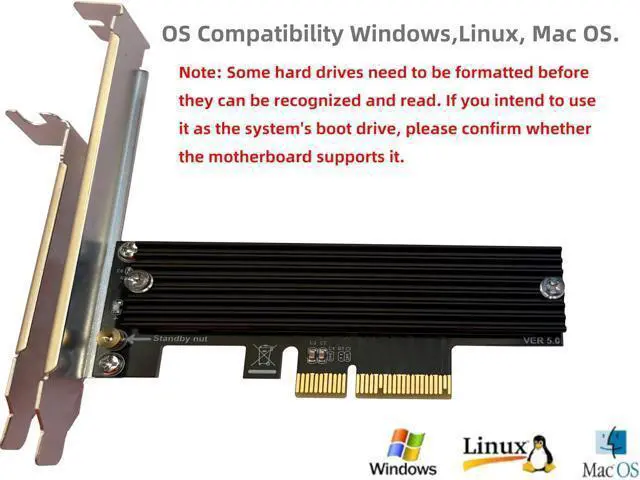 Alt view image 6 of 7 - PCIe NVMe Adapter Card with Heat Sink, x4 Interface Fits in x8/x16 Slots, Converts M.2 SSD to PCIe 4.0/3.0 for Desktop