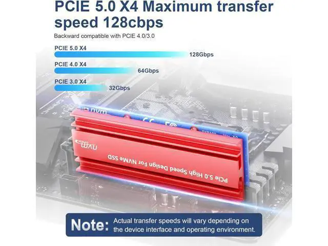 Alt view image 4 of 7 - PCIe5.0 X16/X8/X4 to M.2 NVMe SSD Adapter with Aluminum Heatsink, Easy Install, Supports 2230/2242/2260/2280, Not Compatible with SATA or PCIe X1 Slots