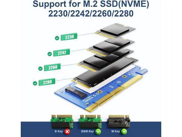 Alt view image 6 of 7 - PCIe5.0 X16/X8/X4 to M.2 NVMe SSD Adapter with Aluminum Heatsink, Easy Install, Supports 2230/2242/2260/2280, Not Compatible with SATA or PCIe X1 Slots
