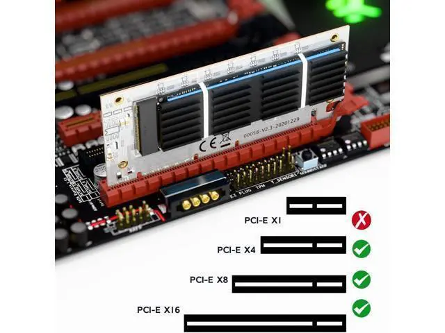 Alt view image 4 of 6 - M.2 NVMe SSD to PCIe 4.0 X4 X8 X16 Adapter Card with Aluminum Heatsink Max 64Gbps, Expansion Card for M.2 PCIe NVMe/AHCI M-Key B+M Key 2280 2260 2242 2230 SSD, Tool Free