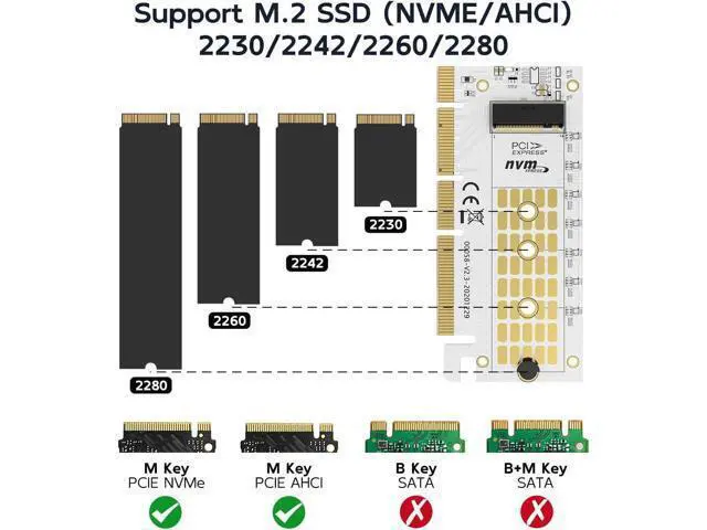 Alt view image 2 of 6 - M.2 NVMe SSD to PCIe 4.0 X4 X8 X16 Adapter Card with Aluminum Heatsink Max 64Gbps, Expansion Card for M.2 PCIe NVMe/AHCI M-Key B+M Key 2280 2260 2242 2230 SSD, Tool Free