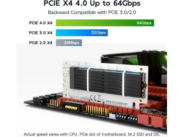 Alt view image 3 of 6 - M.2 NVMe SSD to PCIe 4.0 X4 X8 X16 Adapter Card with Aluminum Heatsink Max 64Gbps, Expansion Card for M.2 PCIe NVMe/AHCI M-Key B+M Key 2280 2260 2242 2230 SSD, Tool Free