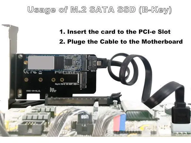 Alt view image 4 of 6 - PCIe Adapter for One M.2 NVMe Mkey and One SATA Bkey SSD, PCI-e 4.0 X4 Card Supports NGFF M2 M-Key or B-Key (M+B) SSD of Length 2280,2260,2242,2230, PCIe NVMe Adapter with SATA 3.0 Cable