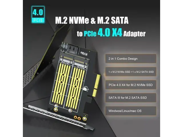 Alt view image 2 of 7 - PA12 M.2 PCIe Adapter for One M.2 NVMe SSD and One M.2 SATA SSD