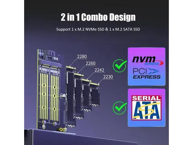 Alt view image 5 of 7 - PA12 M.2 PCIe Adapter for One M.2 NVMe SSD and One M.2 SATA SSD