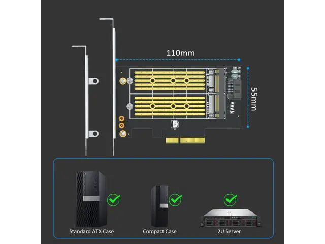 Alt view image 6 of 7 - PA12 M.2 PCIe Adapter for One M.2 NVMe SSD and One M.2 SATA SSD
