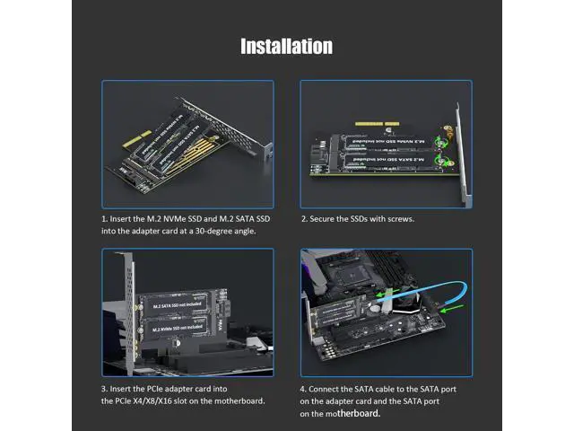Alt view image 7 of 7 - PA12 M.2 PCIe Adapter for One M.2 NVMe SSD and One M.2 SATA SSD