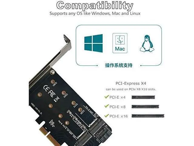 Alt view image 6 of 6 - PCIe Adapter for One M.2 NVMe Mkey and One SATA Bkey SSD, PCI-e 4.0 X4 Card Supports NGFF M2 M-Key or B-Key (M+B) SSD of Length 2280,2260,2242,2230, PCIe NVMe Adapter with SATA 3.0 Cable