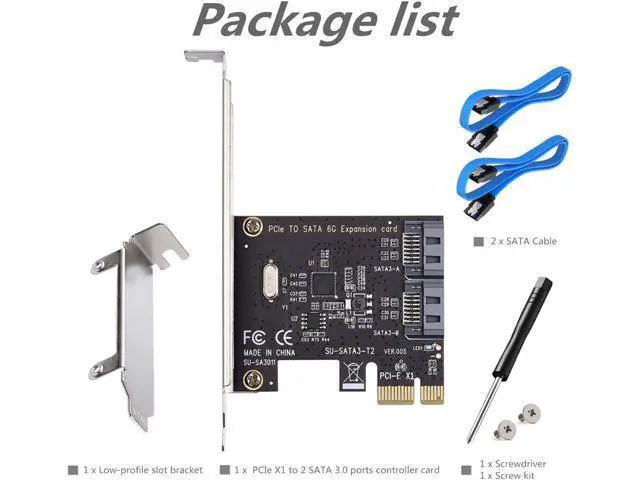 Alt view image 7 of 7 - PCI Express 3.0 (2-Port) Controller Card, PCIe to SATA III 6Gb/s Converter, Supports SSD and HDD, Includes Bracket and 2 SATA Cables