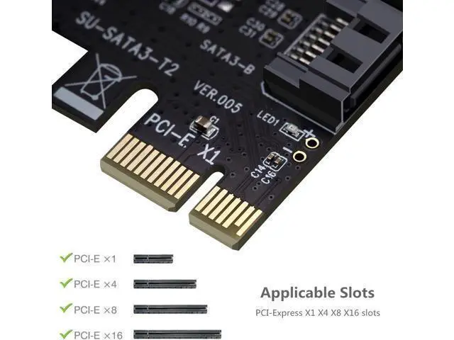 Alt view image 5 of 7 - PCI Express 3.0 (2-Port) Controller Card, PCIe to SATA III 6Gb/s Converter, Supports SSD and HDD, Includes Bracket and 2 SATA Cables