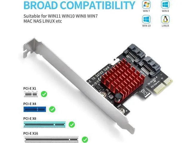 Alt view image 4 of 7 - PCIE SATA Expansion Card 2 Port PCIE to SATA Card 6Gbps SATA 3.0 Controller PCI Express X1 Expansion Card with Low Profile Bracket for Desktop PC Support SSD HDD