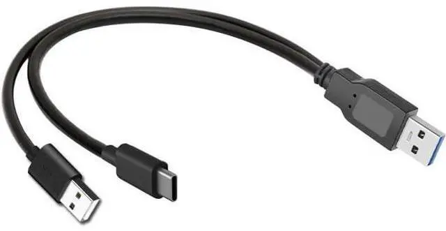 Main image of Auxiliary Power Type-C USB-C to USB 3.0 Male & USB 2.0 Dual Power Data Y Cable for Laptop & Hard Disk