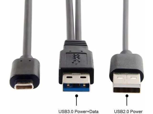 Alt view image 2 of 5 - Auxiliary Power Type-C USB-C to USB 3.0 Male & USB 2.0 Dual Power Data Y Cable for Laptop & Hard Disk
