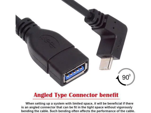 Alt view image 6 of 7 - USB-C USB 3.1 Type-C Male to USB 3.0-A Female 10Gbps OTG Data Power Cable Up Down Angled