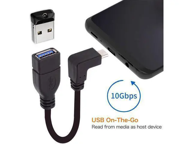Alt view image 7 of 7 - USB-C USB 3.1 Type-C Male to USB 3.0-A Female 10Gbps OTG Data Power Cable Up Down Angled