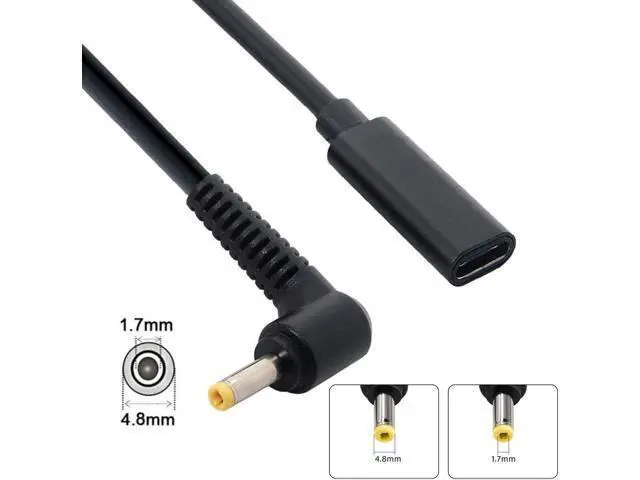 Alt view image 2 of 7 - USB C to Slim Tip Laptop Charging Cable Adapter Female Type C to Male Converter for H-P Laptop 18-20V Works with 45W 65W 90W (4.8 x 1.7mm H-P)