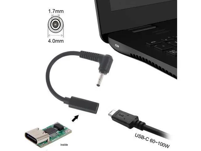 Alt view image 4 of 7 - USB C to Slim Tip Laptop Charging Cable Adapter Female Type C to Male Converter for D-ELL Laptop 18-20V Works with 45W 65W 90W (4.0 x 1.7mm D-ELL)