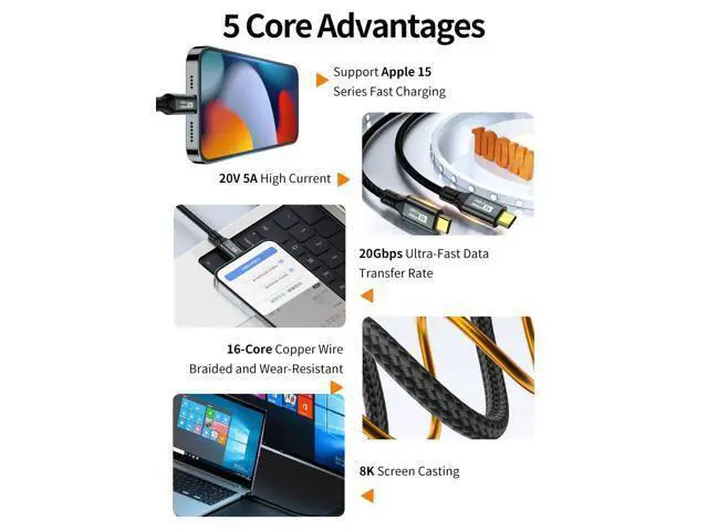 Alt view image 7 of 7 - USB 4 Cable for Thunderbolt 4 Cable 3.3ft, USB C Thunderbolt Cables