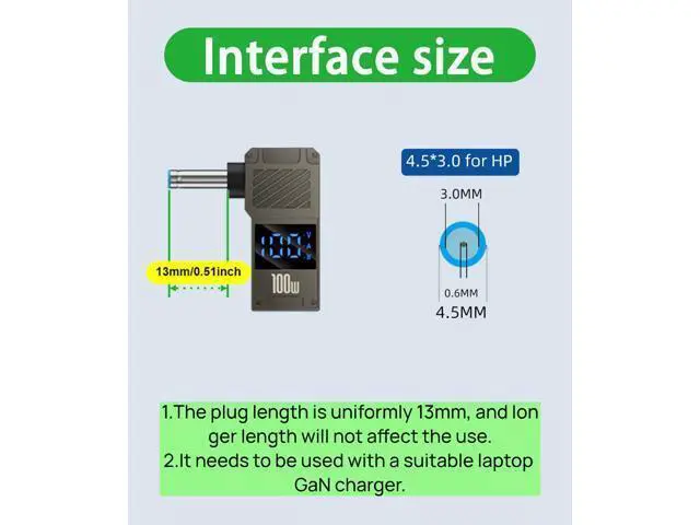 Alt view image 2 of 7 - USB C to DC Adapter \u2013 GaN Charger Adapter Cable, Connector Tip to USB-C for Laptops (Travel Plug Adapter, 4.5 * 3.0mm H-P)