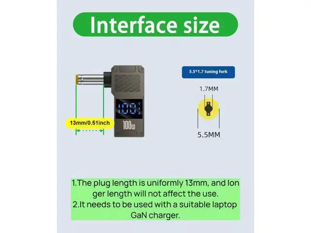 Alt view image 2 of 7 - USB C to DC Adapter \u2013 GaN Charger Adapter Cable, Connector Tip to USB-C for Laptops (Travel Plug Adapter, 5.5 * 1.7mm Acer)
