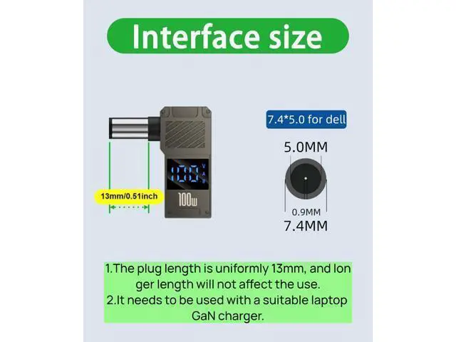 Alt view image 2 of 7 - USB C to DC Adapter \u2013 GaN Charger Adapter Cable, Connector Tip to USB-C for Laptops (Travel Plug Adapter, 7.4 * 5.0mm D-ELL)