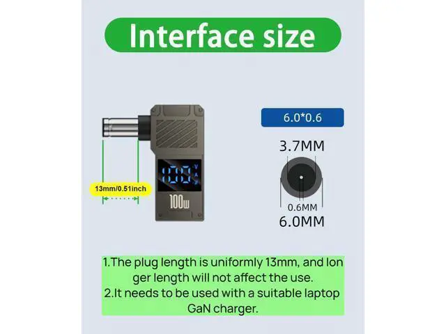 Alt view image 2 of 7 - USB C to DC Adapter \u2013 GaN Charger Adapter Cable, Connector Tip to USB-C for Laptops (Travel Plug Adapter, 6.0 * 3.7mm Universal)