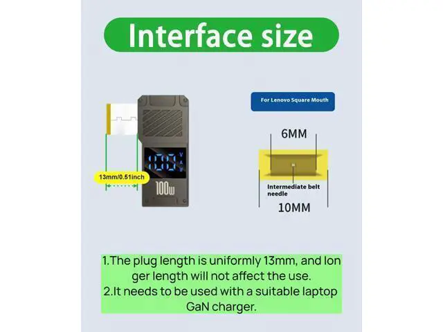Alt view image 2 of 7 - USB C to DC Adapter \u2013 GaN Charger Adapter Cable, Connector Tip to USB-C for Laptops (Travel Plug Adapter, ThinkPad Square Port)