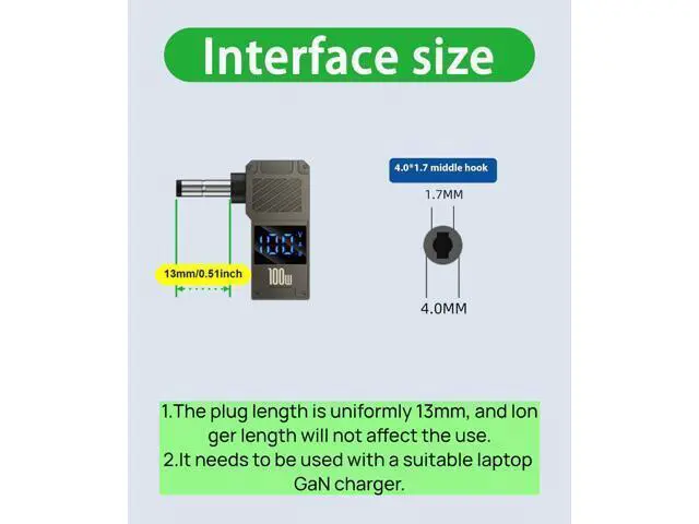 Alt view image 2 of 7 - USB C to DC Adapter \u2013 GaN Charger Adapter Cable, Connector Tip to USB-C for Laptops (Travel Plug Adapter, 4.0 * 1.7mm Universal)