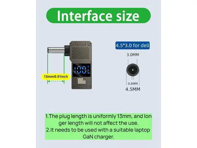 Alt view image 2 of 7 - USB C to DC Adapter GaN Charger Adapter Cable, Connector Tip to USB-C for Laptops (Travel Plug Adapter, 4.5 * 3.0mm D-ELL)