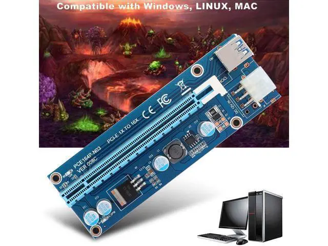 Alt view image 3 of 7 - Richer-R Mini PCI-E to PCI Express 16x Extender, Riser Adapter with SATA Power Cord for Video Card Mining, USB, Linux, Personal Computer, Laptop