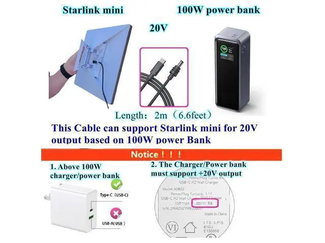 Alt view image 6 of 7 - Starlink Mini Cable, Starlink Mini USB C to DC Power Cable, Waterproof Design, Plug and Play, Suitable for Outdoor Camping/Exploration. (16.6ft)