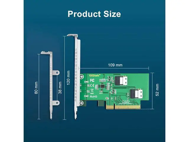 Alt view image 3 of 3 - u200cPCIe 4.0 x8 to Daul SFF-8654 4i U.2 NVMe SSD Adapter - SlimSAS Compatible, Full/Low Profile Brackets, No SAS/SATA Support\u200c