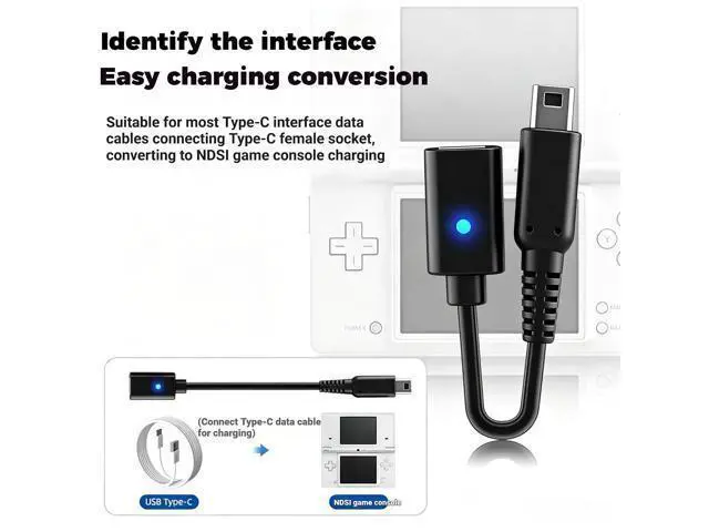 Alt view image 2 of 5 - 2 Pack USB C Charging Cable Adapter for 3DS/3DS XL/3DS LL/2DS/DSi/DSi XL/2DS XL/New 2DS LL (USB+Type C Cord, Black)
