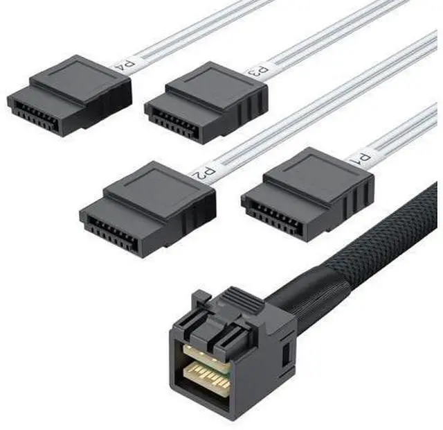 Main image of MiniSAS HD SFF-8643 Breakout to 4xSATA Cable, for Server JBOD/Storage Tray & SAS RAID Controller Compatibility, 0.5m(1.6ft)