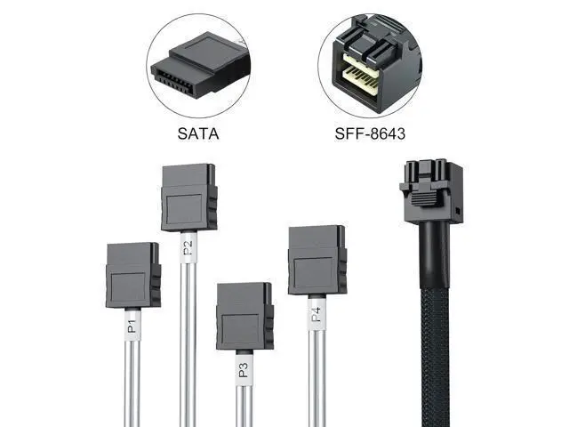 Alt view image 3 of 7 - MiniSAS HD SFF-8643 Breakout to 4xSATA Cable, for Server JBOD/Storage Tray & SAS RAID Controller Compatibility, 0.5m(1.6ft)