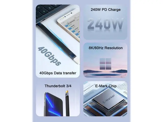 Alt view image 6 of 7 - Short USB C to USB C Extension Cable 5Inch, 240W PD Fast Charging Thunderbolt 4 Extension Cable, 40Gbps Short Type C Extender Cable with 8K Video for Thunderbolt 4, iPhone 15 and More