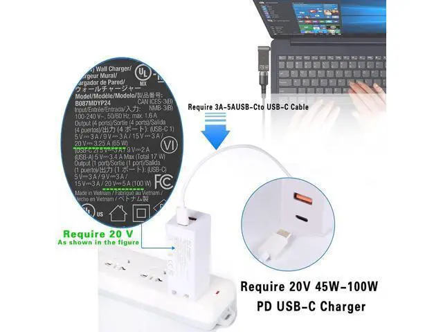Alt view image 3 of 7 - USB C to DC Tip Adapter, 100W PD Power ThinkPad Laptop Charging Cable