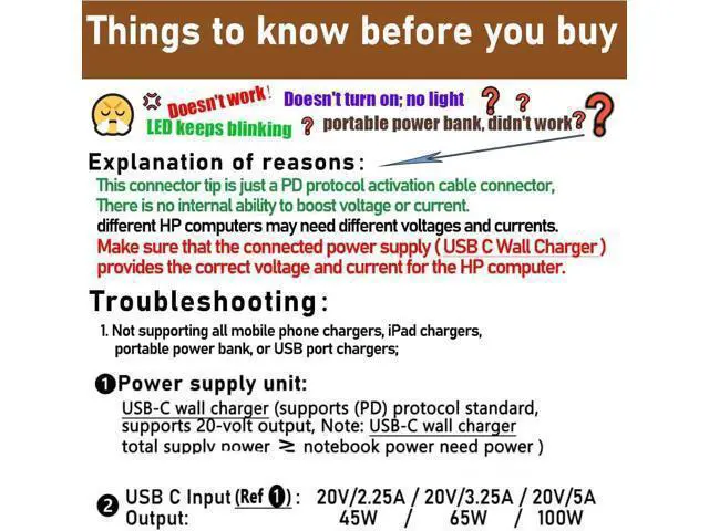 Alt view image 2 of 6 - USB C to H-P Laptop Charger Cable 100W PD GaN Fast Charger Adapter with 7.4x5.0mm Tip for H-P 2510P/2530P/NC4400/2710P/B1200/CQ20 etc