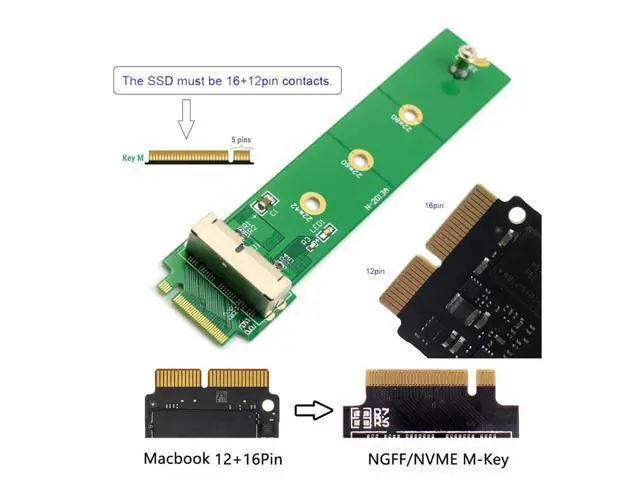 Alt view image 3 of 7 - PCI Express M.2 NGFF M-Key PCI-E 4X to 12Pin+16Pin Contacts SSD Convert Card for 2013 2014 2015 2016 2017 A1493 A1502 A1465 A1466