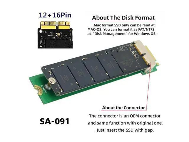 Alt view image 5 of 7 - PCI Express M.2 NGFF M-Key PCI-E 4X to 12Pin+16Pin Contacts SSD Convert Card for 2013 2014 2015 2016 2017 A1493 A1502 A1465 A1466