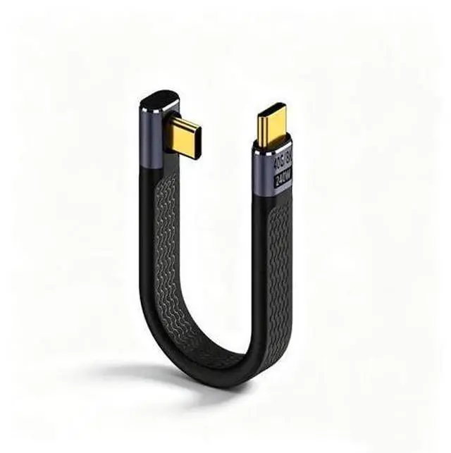 Main image of USB4.0 USB-C Cable, 240W, 80Gbps, 90° Right Angle, PD3.1, 8K@60Hz, Emark Chip, TPE, 5.1 Inch, for OTG/Screen Mirroring/VR/Hard Drive (Mid-Bend, Black)
