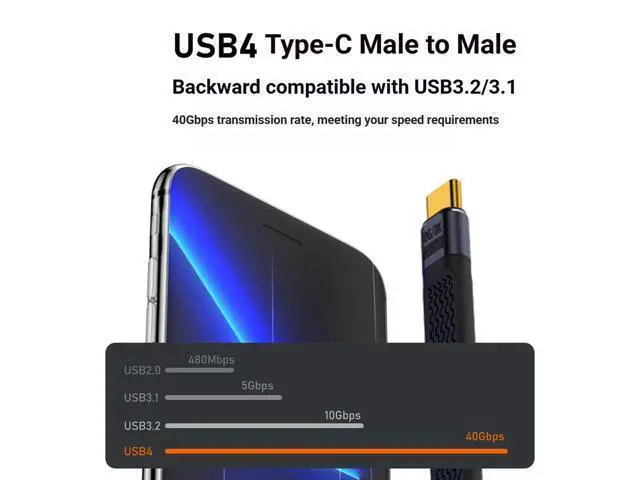 Alt view image 7 of 7 - USB4.0 USB-C Cable, 240W, 80Gbps, 90° Right Angle, PD3.1, 8K@60Hz, Emark Chip, TPE, 5.1 Inch, for OTG/Screen Mirroring/VR/Hard Drive (Mid-Bend, Black)