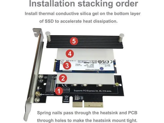 Alt view image 7 of 7 - M.2 NVME to PCIe 3.0/4.0 x4 Adapter, NVME/AHCI SSD to PCIe Expansion Card with Aluminum Heatsink Solution, Supports PCI-Express X4 X8 X16 Slots