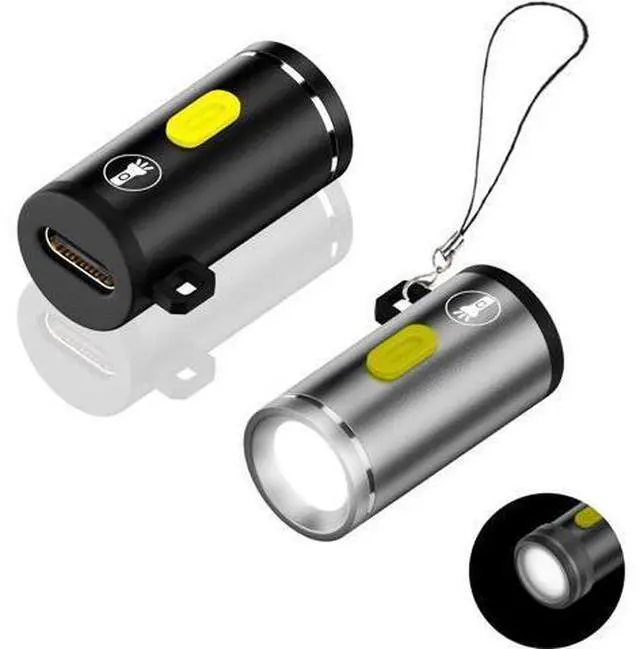 Main image of USB C Mini Glare Torch USB Type C Emergency Llluminated Lamp, 5V 1W, Aluminium Alloy, Shell with Keychain Lanyard, for Camping Outdoor, 2Pcs