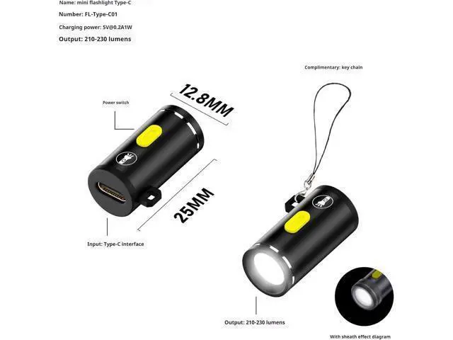 Alt view image 2 of 7 - USB C Mini Glare Torch USB Type C Emergency Llluminated Lamp, 5V 1W, Aluminium Alloy, Shell with Keychain Lanyard, for Camping Outdoor, 2Pcs