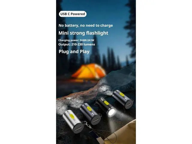 Alt view image 3 of 7 - USB C Mini Glare Torch USB Type C Emergency Llluminated Lamp, 5V 1W, Aluminium Alloy, Shell with Keychain Lanyard, for Camping Outdoor, 2Pcs