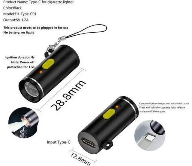 Alt view image 2 of 7 - 2-Pack mini USB-C Cigarette Electric Lighter, Plug into Your Phone or USB-C Cable to use, Automatically Shuts Off After 8 Seconds, USB-C Interface (Powered by USB-C, no Built-in Battery)