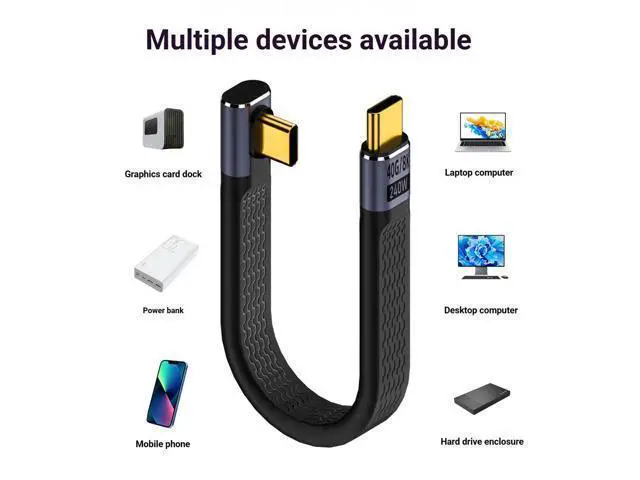 Alt view image 2 of 7 - USB4.0 USB-C Cable, 240W, 80Gbps, 90° Right Angle, PD3.1, 8K@60Hz, Emark Chip, TPE, 5.1 Inch, for OTG/Screen Mirroring/VR/Hard Drive (Mid-Bend, Black)