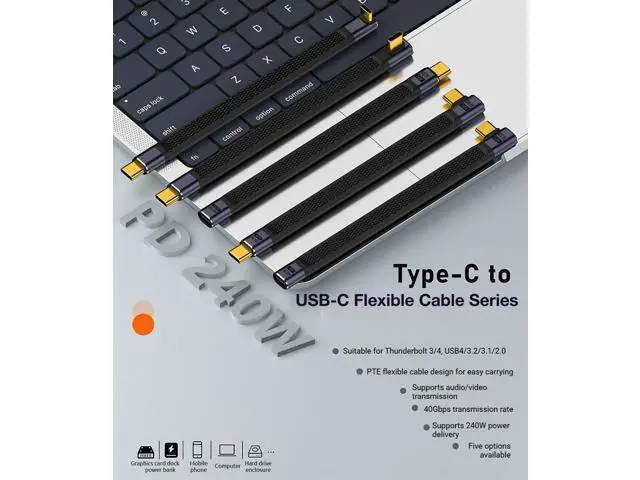Alt view image 3 of 7 - USB4.0 USB-C Cable, 240W, 80Gbps, 90° Right Angle, PD3.1, 8K@60Hz, Emark Chip, TPE, 5.1 Inch, for OTG/Screen Mirroring/VR/Hard Drive (Mid-Bend, Black)