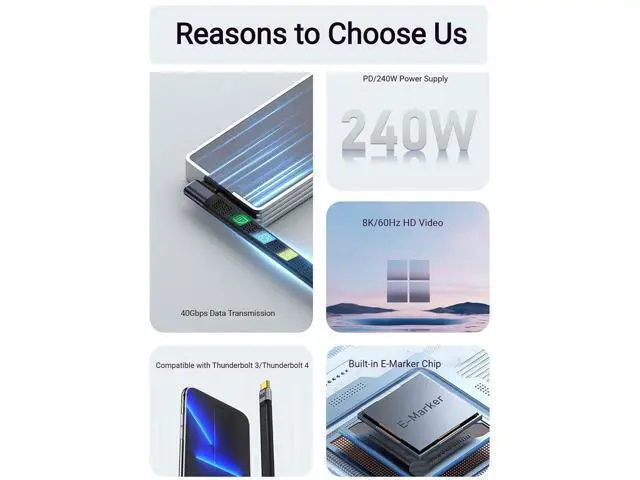 Alt view image 4 of 7 - USB4.0 USB-C Cable, 240W, 80Gbps, 90° Right Angle, PD3.1, 8K@60Hz, Emark Chip, TPE, 5.1 Inch, for OTG/Screen Mirroring/VR/Hard Drive (Mid-Bend, Black)